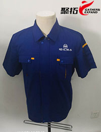 寶藍色拼黃色水廠車間工服